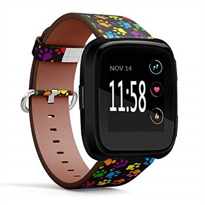 Fitbit Versa ile Uyumlu - Hızlı Çıkarılan Deri Bant Bilezik Kayış Yedek Bileklik - Renkli Pati Baskısı
