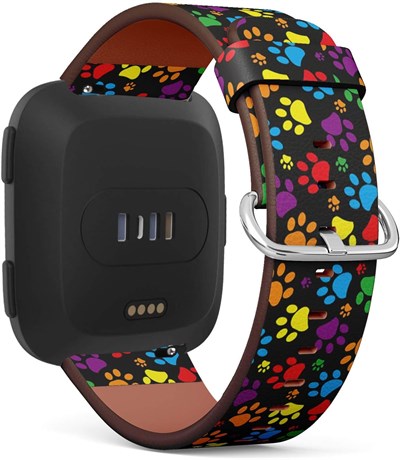 Fitbit Versa ile Uyumlu - Hızlı Çıkarılan Deri Bant Bilezik Kayış Yedek Bileklik - Renkli Pati Baskısı