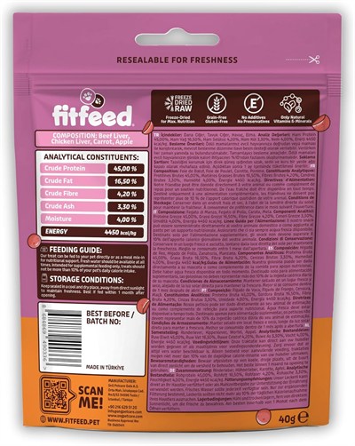 fitfeed Freeze-Dried Çiğ Dana Ciğer & Havuç Köpek Ödül Maması 40g