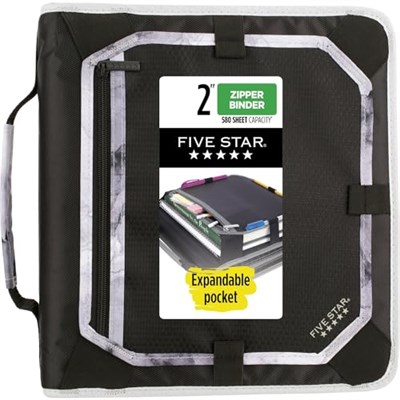 Five Star Fermuarlı Cilt, Genişleme Paneli ve Genişleyen Dosyalı 5 İnç 3 Halkalı Klasör, 580 Sayfa Kapasitesi, Siyah/Gri (29052IT8)
