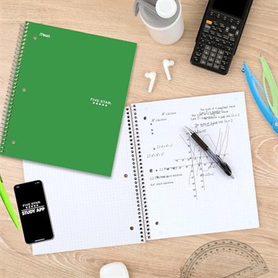 Five Star Spiral Defter + Çalışma Uygulaması, 1 Konu, Grafik Çizgili Kağıt, 21.6 x 27.9 cm, 100 Yaprak, Mürekkep Geçirmez, Suya Dayanıklı Kapak, Seaglass Yeşili