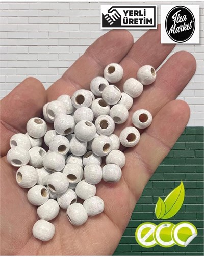 Flea Market 10mm Ahşap Boncuk Beyaz 1 Kg, Eko1KG10byz