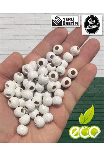 Flea Market 10mm Ahşap Boncuk Beyaz 1 Kg, Eko1KG10byz