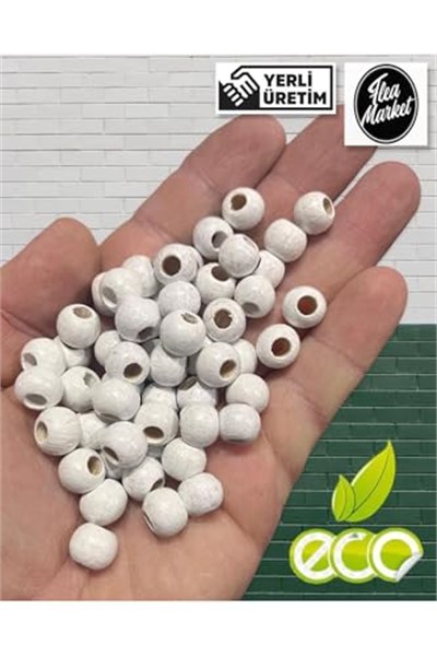 Flea Market 10mm Ahşap Boncuk Beyaz 1 Kg, Eko1KG10byz