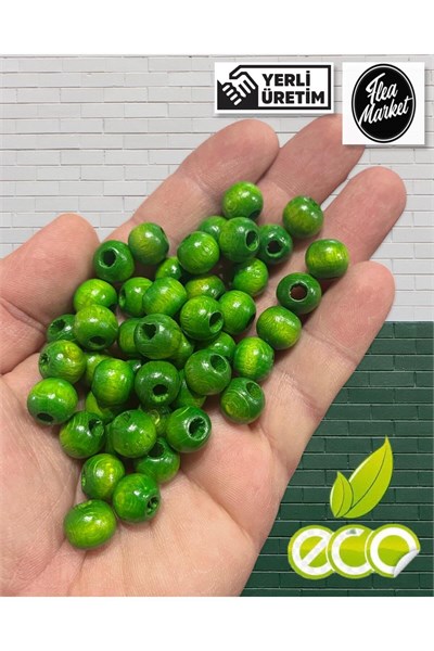 Flea Market 10mm Ahşap Boncuk Yeşil 1 Kilo, Eko1KG10yeşiilORG
