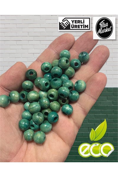 Flea Market 10mm Turkuaz Ahşap Boncuk 1 Kg, Eko1KG10Turkuaz