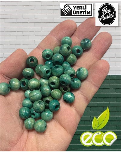 Flea Market 10mm Turkuaz Ahşap Boncuk 1 Kg, Eko1KG10Turkuaz