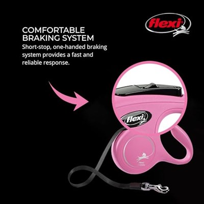 FLEXI® Yeni Klasik Geri Çekilebilir Köpek Tasma (Kordon), Ergonomik, Dayanıklı ve Dolaşmayan Evcil Hayvan Yürüyüş Tasma 26 lbsye Kadar Köpekler için, 16 ft, Küçük, Pembe