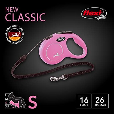 FLEXI® Yeni Klasik Geri Çekilebilir Köpek Tasma (Kordon), Ergonomik, Dayanıklı ve Dolaşmayan Evcil Hayvan Yürüyüş Tasma 26 lbsye Kadar Köpekler için, 16 ft, Küçük, Pembe