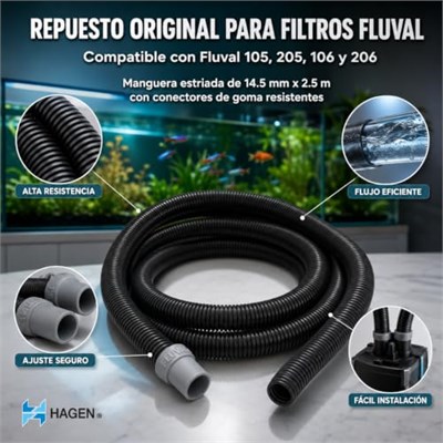 Fluval Oluklu yedek hortum 2,5 m, çap 24/28 mm Fluval dış filtre 104, 204, 105, 205, 106 ve 206 için, siyah/gri - Seçenekler: 1.7 x 300 cm, 105/106/205/206
