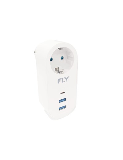 Fly Racing FLY 3400 Termal Akım Korumalı, Çocuk Korumalı, 2 x USB Type-C, 1 X USB Type-C, Tekli Priz, Beyaz