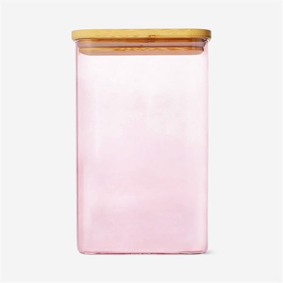Flying Tiger Copenhagen Bambu Kapaklı Pembe Cam Saklama Kabı 1,7 L