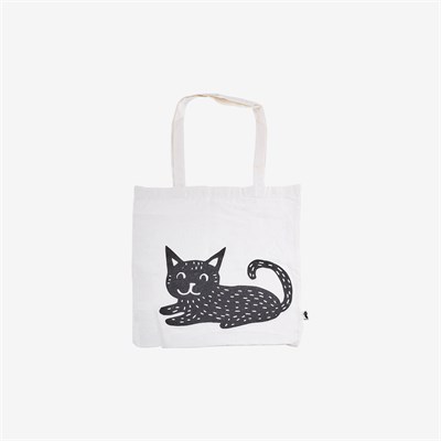 Flying Tiger Copenhagen Kedi Desenli Beyaz Bez Çanta