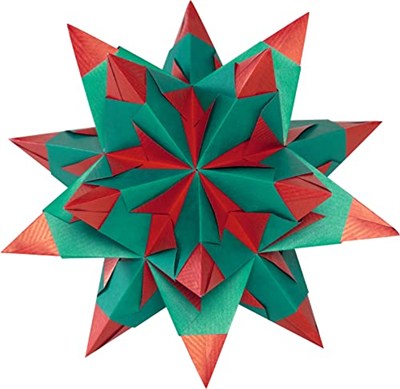 folia 325/2020 - El işi seti Bascetta Yıldız Duo yüksek kırmızı/yeşil, 32 yaprak, 20 x 20 cm, kağıt yıldızın hazır boyutu yakl. 30 cm, ayrıntılı kılavuz ile (Türkçe olmayabilir) - zamansız dekorasyon 