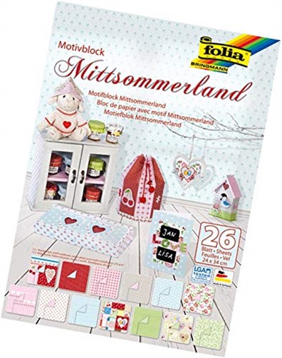 folia 46849 - Motif bloğu Mittsommerland, 24 x 34 cm, 26 yaprak ayrılmış, 13 x motif karton 270 g/m2 ve 13 x motif kağıdı 80 g/m2, çeşitli el işleri  - Seçenekler: Mittsommerland, Minimalist., Yapılar