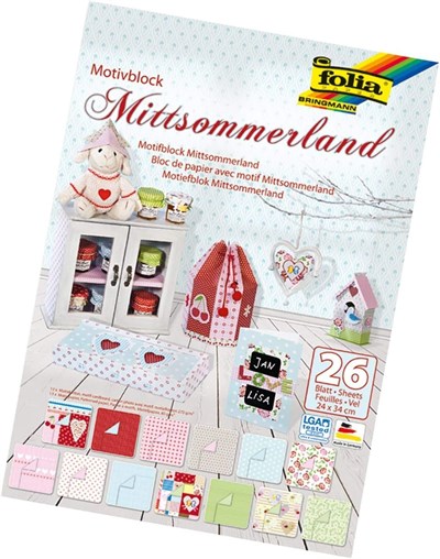 folia 46849 - Motif bloğu Mittsommerland, 24 x 34 cm, 26 yaprak ayrılmış, 13 x motif karton 270 g/m2 ve 13 x motif kağıdı 80 g/m2, çeşitli el işleri  - Seçenekler: Mittsommerland, Minimalist., Yapılar