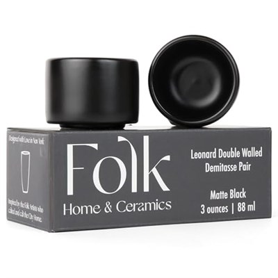Folk Ceramics Leonard Seramik Espresso Bardakları | 2li Set, 85 ml, Mat Siyah | Espresso için Modern İstiflenebilir Demitasse Kupalar | Kalın Duvarlı, Sapsız, Dayanıklı, Bulaşık Makinesi ve