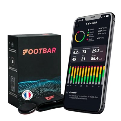 Footbar Meteor - Futbol için Aktivite İzleyici. Performans ve Oyun Tarzını Değerlendirmek için Bacağın Çevresine Takılır: Pas, Atış, Hız, Dayanıklılık, Dribling, Mücadele