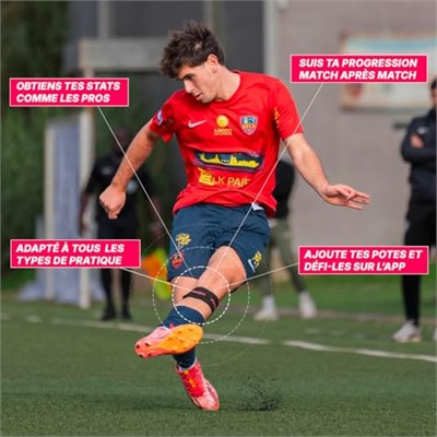 Footbar Meteor - Futbol için Aktivite İzleyici. Performans ve Oyun Tarzını Değerlendirmek için Bacağın Çevresine Takılır: Pas, Atış, Hız, Dayanıklılık, Dribling, Mücadele
