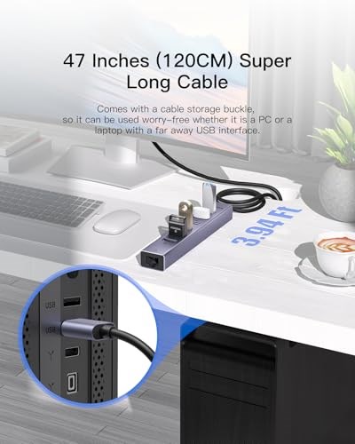 FORIDA USB 3.0 - Ethernet Adaptörü, [Yüksek Hızlı Gigabit] Ağ Hubı, 7si 1 Arada Çoklu Bağlantı Noktalı Hub, 5V Güçlü, Alüminyum Kabuk USB-Adan RJ45e Bağlantı Noktası Dönüştürücü iMac, PC, Chromeboo