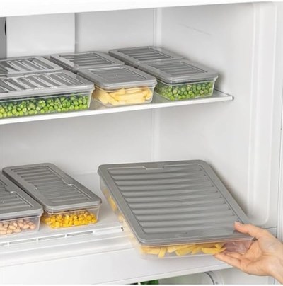 Fresh Box Saklama Kabı, 4lü Set, 2400 ml, BPA İçermeyen, Dondurucuya ve Mikrodalga Fırına Uygun (Gri)