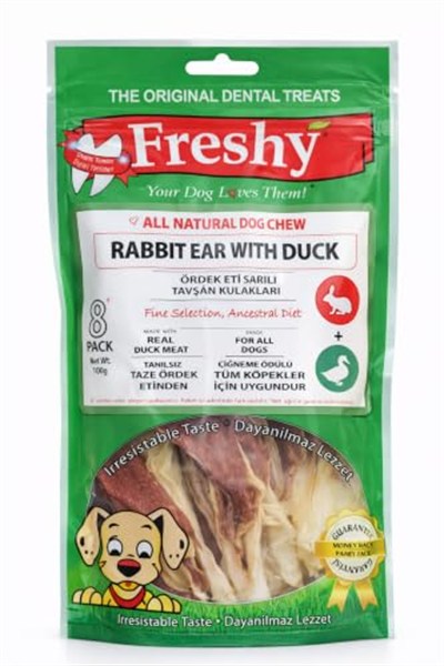 Freshy Rabbit Ear Whit Duck Ördek Eti Kaplı Tavşan Kulağı 100 Gr 8li