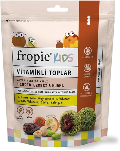 Fropie Kids Vitamin Topları - Antep Fıstığı Kaplı & Fındık Ezmeli 80 gr
