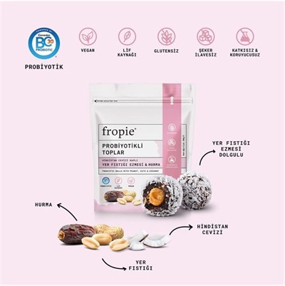 Fropie Probiyotik Topları - Hindistan Cevizi Kaplı & Yer Fıstığı Ezmeli 80 gr