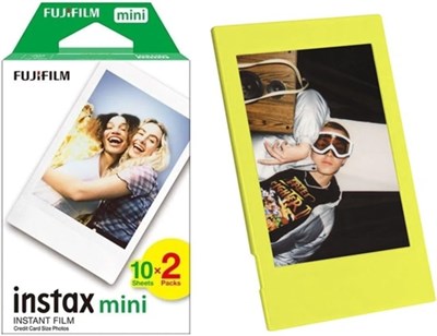 Fujifilm Instax Mini 12 Makine Uyumlu 20Li Film Ve Sarı Fotoğraf Çerçevesi