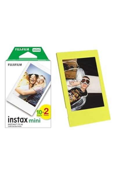 Fujifilm Instax Mini 12 Makine Uyumlu 20Li Film Ve Sarı Fotoğraf Çerçevesi