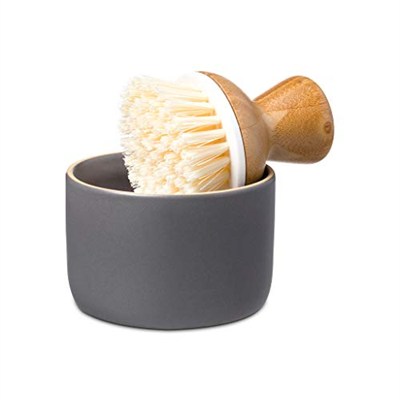 Full Circle Bubble bis Keramik Seifenspender & Scrubber Schwamm Set, weiß, grau/weiß, Dish Brush + Dispenser