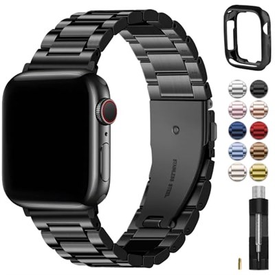 Fullmosa-Fullmosa Apple Watch Kayışlarıyla Uyumlu Serisi 8 7 45mm Ultra 49mm Serisi 6 SE/SE2 5 4 44mm Serisi 3 42mm Metal Paslanmaz Çelik Yedek iWatch Bantları Siyah ve Koruyucu Kılıf