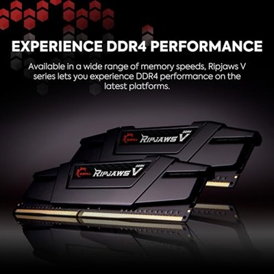 G.Skill (2x8GB) Ripjaws V Gaming Serisi 3200 MHz CL16 (16-18-18-38) Siyah Renkli Alüminyum Soğutuculu 1,35V Dual Bellek Kiti