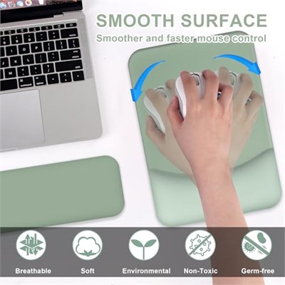 G JGOO Bilek Dayanımlı Ergonomik Fare Altlığı, Jel Klavye Bilek Desteği ve Altlığı, Kaymaz PU Taban Kolay Yazma ve Rahatlama Bilek Ağrısı, Ev, Ofis, Oyun için Bilek Destekli Mouse Pad - Yeşil