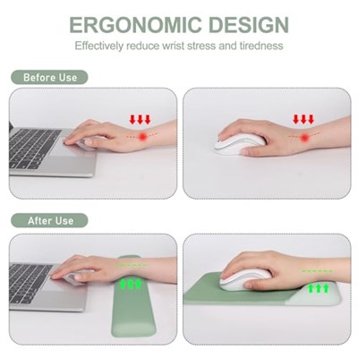 G JGOO Bilek Dayanımlı Ergonomik Fare Altlığı, Jel Klavye Bilek Desteği ve Altlığı, Kaymaz PU Taban Kolay Yazma ve Rahatlama Bilek Ağrısı, Ev, Ofis, Oyun için Bilek Destekli Mouse Pad - Yeşil