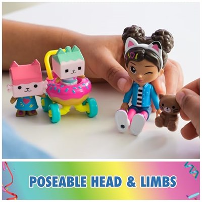 Gabbys Dollhouse, Kitty Care figür seti, 2 kedi figürü ve bebek arabası ile Gabby, 3 yaş ve üzeri