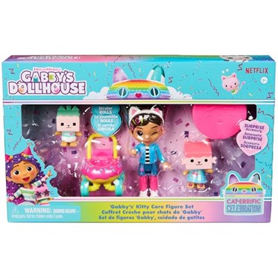 Gabbys Dollhouse, Kitty Care figür seti, 2 kedi figürü ve bebek arabası ile Gabby, 3 yaş ve üzeri