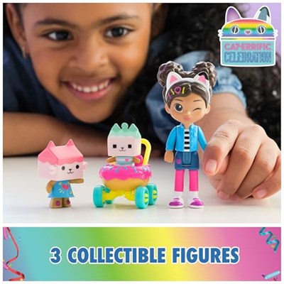 Gabbys Dollhouse, Kitty Care figür seti, 2 kedi figürü ve bebek arabası ile Gabby, 3 yaş ve üzeri