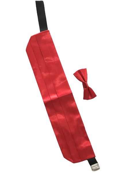 Gaffy Kırmızı Çocuk Boy Düz Renk Saten Kuşak Papyon Takım KLR GYM CKPS-03