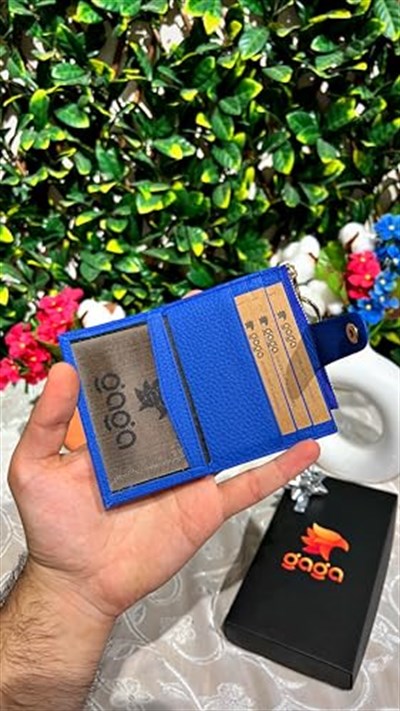 Gaga Deri - Hakiki Deri Erkek-Kadın Fermuarlı,Kancalı Anahtarlıklı Kartlık - Mavi,Şıklığı ve İşlevselliği Buluşturan 8 Adet Kart Kapasiteli Erkek-Kadın Deri Kartlık - 10,5 x 9 cm