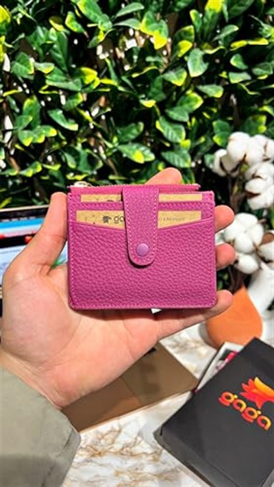 Gaga Deri - Hakiki Deri Erkek-Kadın Fermuarlı,Kancalı Anahtarlıklı Kartlık - Pembe,Şıklığı ve İşlevselliği Buluşturan 8 Adet Kart Kapasiteli Erkek-Kadın Deri Kartlık - 10,5 x 9 cm