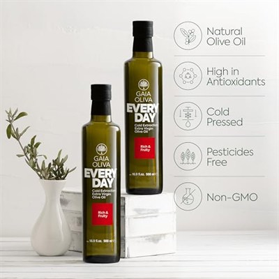Gaia Oliva Soğuk Sıkım Natürel Sızma Zeytinyağı, Trilye Zeytini, Premium Everyday, 500 ml, Koyu Cam Şişe