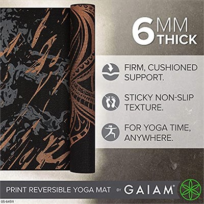 Gaiam Yoga Mat - Premium 6mm Print Reversible Extra Thick Non Slip Exercise & Fitness Mat for All Types of Yoga, Pilates & Floor Workouts (68