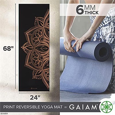 Gaiam Yoga Mat - Premium 6mm Print Reversible Extra Thick Non Slip Exercise & Fitness Mat for All Types of Yoga, Pilates & Floor Workouts (68