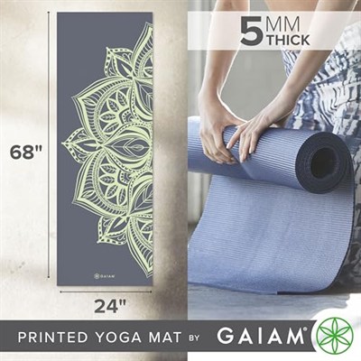 Gaiam Yoga Matı, Her Türlü Yoga, Pilates ve Yer Egzersizleri için, Yüksek Kaliteli, 5 mm, Baskılı, Kalın, Kaymaz, Egzersiz ve Fitness Matı (1,73 m x 61 cm x 5 mm)