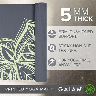Gaiam Yoga Matı, Her Türlü Yoga, Pilates ve Yer Egzersizleri için, Yüksek Kaliteli, 5 mm, Baskılı, Kalın, Kaymaz, Egzersiz ve Fitness Matı (1,73 m x 61 cm x 5 mm)