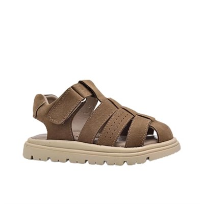 Galler Hakiki Deri Tek Cırtlı Unisex Çocuk Sandalet Kum Rengi