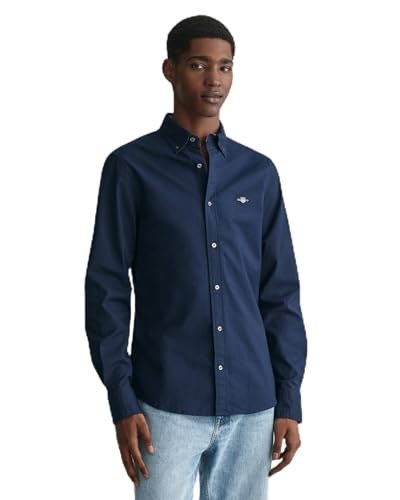 GANT Erkek Lacivert Slim Fit Çizgili Logolu Gömlek