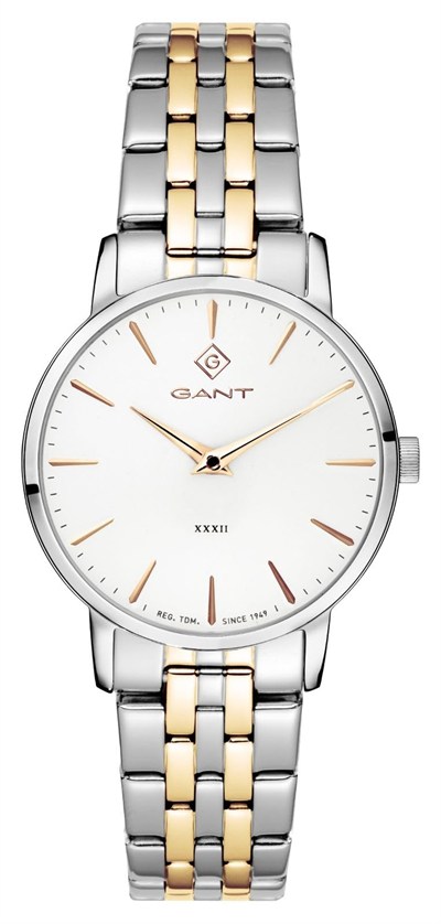 GANT Park Avenue 32 (32 mm) beyaz kadran/iki renkli PVD paslanmaz çelik G127019, bileklik