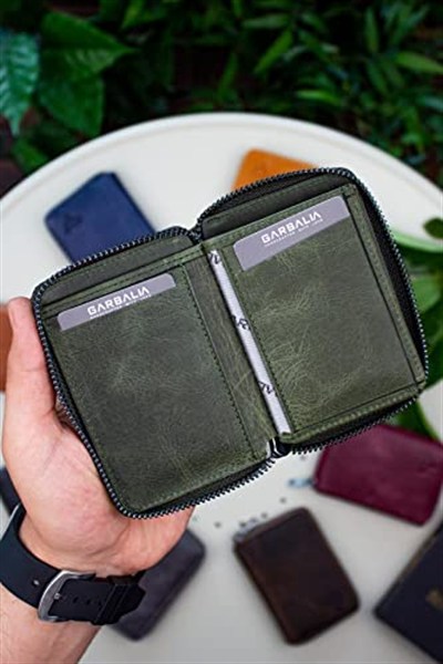 Garbalia Fargo Vintage Deri Fermuarlı Unisex Kartlık Cüzdan Yeşil
